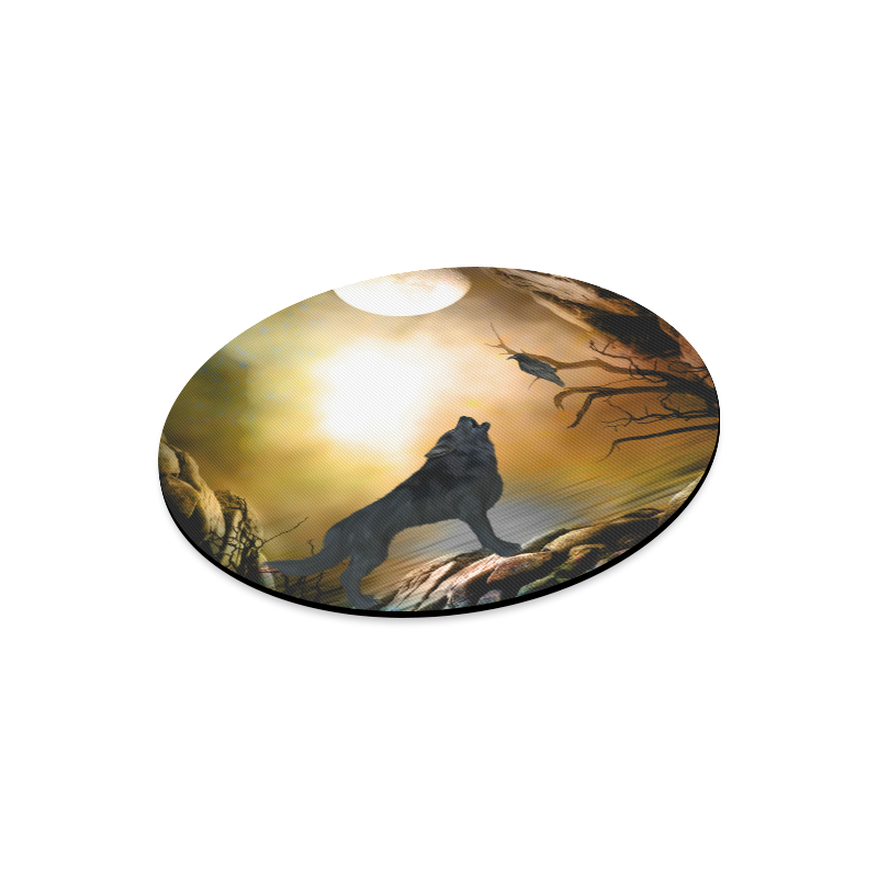 Lonely wolf in the night Round Mousepad