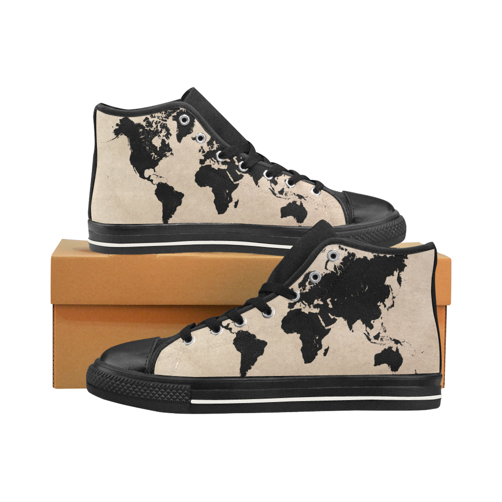 world map Men’s Classic High Top Canvas Shoes /Large Size (Model 017)