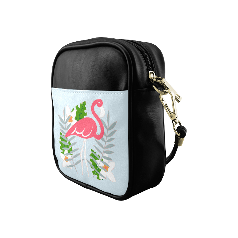 Flamingo Tropical Floral Blue Background Sling Bag (Model 1627)