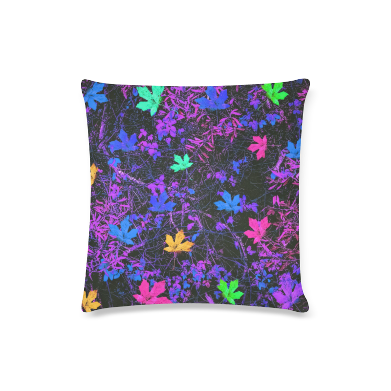maple leaf in pink blue green yellow purple with pink and purple creepers plants background Custom Zippered Pillow Case 16"x16"(Twin Sides)