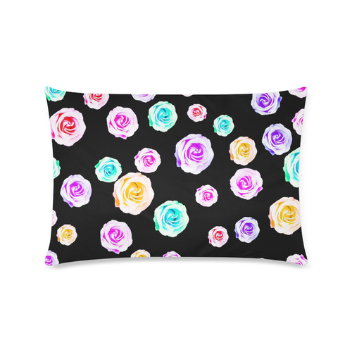 colorful roses in pink purple green yellow with black background Custom Rectangle Pillow Case 16"x24" (one side)
