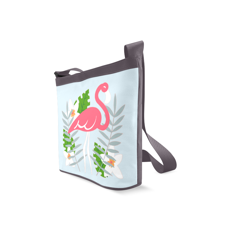 Flamingo Tropical Floral Blue Background Crossbody Bags (Model 1613)
