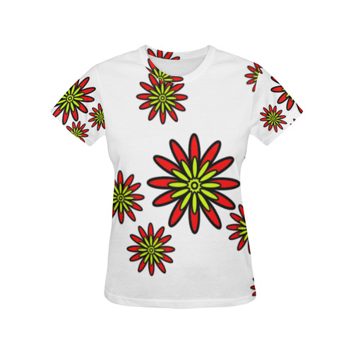 Red Flowers All Over Print T-Shirt for Women (USA Size) (Model T40)