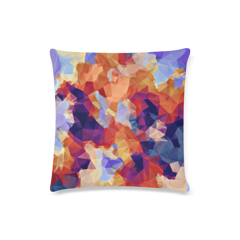 psychedelic geometric polygon pattern abstract in orange brown blue purple Custom Zippered Pillow Case 16"x16"(Twin Sides)