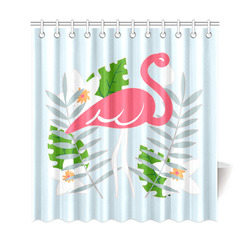 Flamingo Tropical Floral Blue Background Shower Curtain 69"x72"