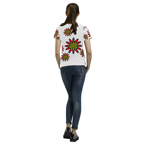 Red Flowers All Over Print T-Shirt for Women (USA Size) (Model T40)