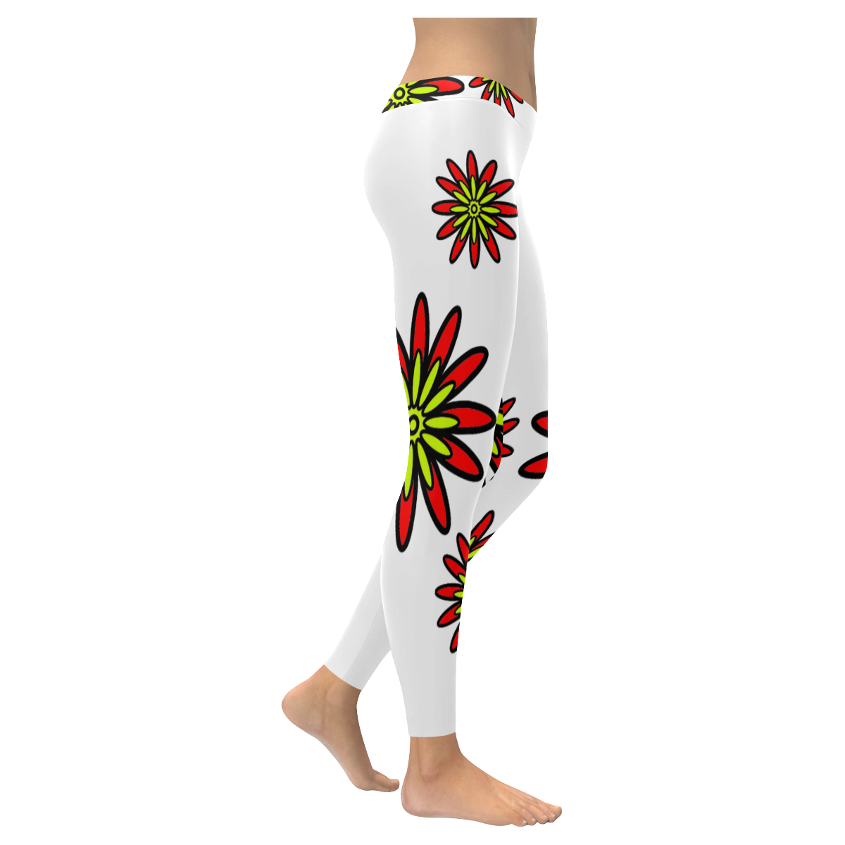 Red Flowers Women's Low Rise Leggings (Invisible Stitch) (Model L05)