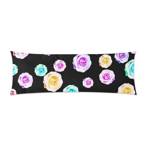 colorful roses in pink purple green yellow with black background Custom Zippered Pillow Case 21"x60"(Two Sides)