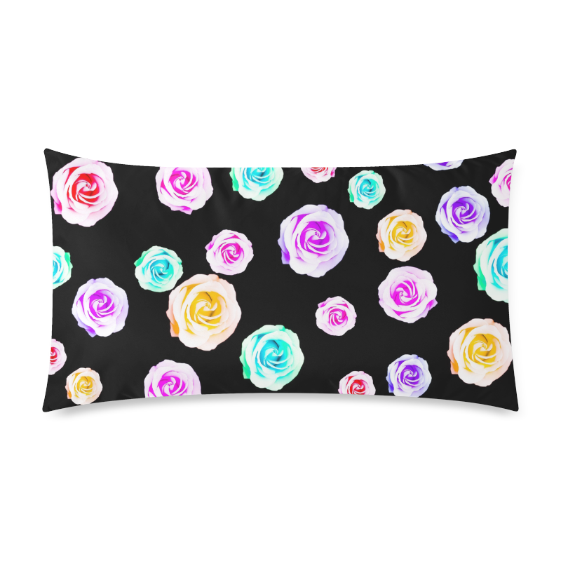 colorful roses in pink purple green yellow with black background Custom Rectangle Pillow Case 20"x36" (one side)