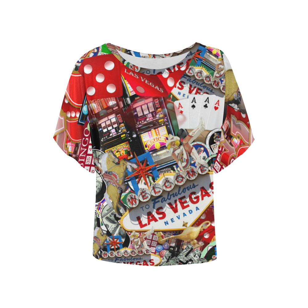 Las Vegas Icons - Gamblers Delight Women's Batwing-Sleeved Blouse T shirt (Model T44)