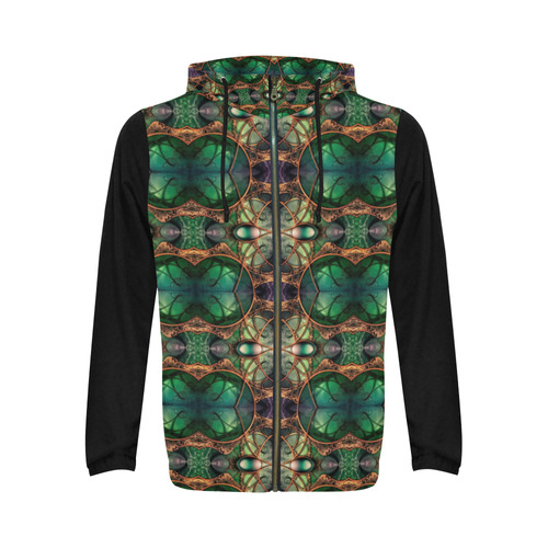 fractal ocean green mens hoodies All Over Print Full Zip Hoodie for Men (Model H14)