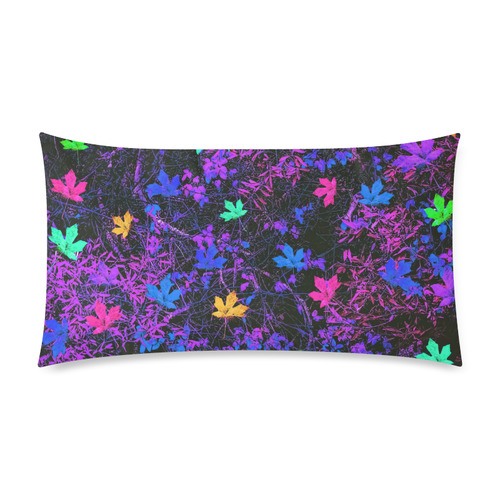maple leaf in pink blue green yellow purple with pink and purple creepers plants background Custom Rectangle Pillow Case 20"x36" (one side)