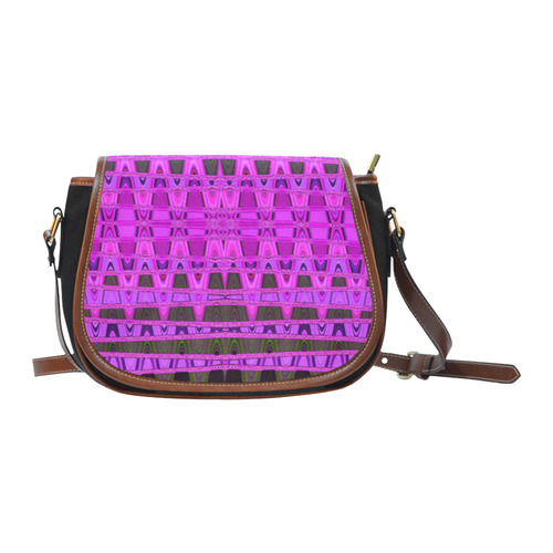 Bright Pink Black Abstract Pattern Saddle Bag/Small (Model 1649)(Flap Customization)