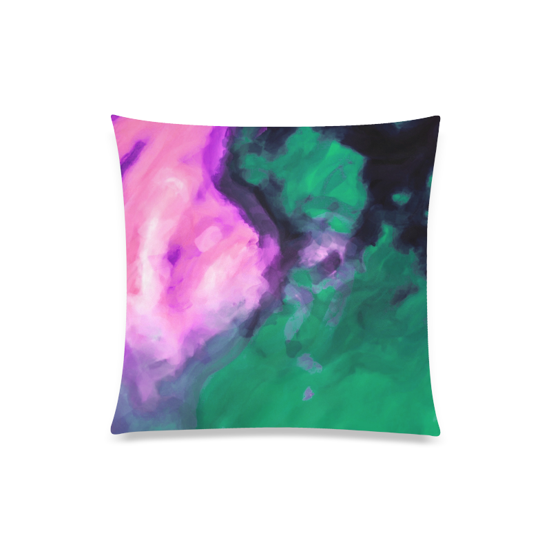 psychedelic splash painting texture abstract background in green and pink Custom Zippered Pillow Case 20"x20"(Twin Sides)