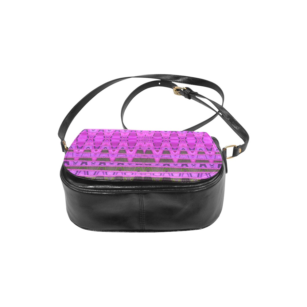 Bright Pink Black Abstract Pattern Classic Saddle Bag/Small (Model 1648)