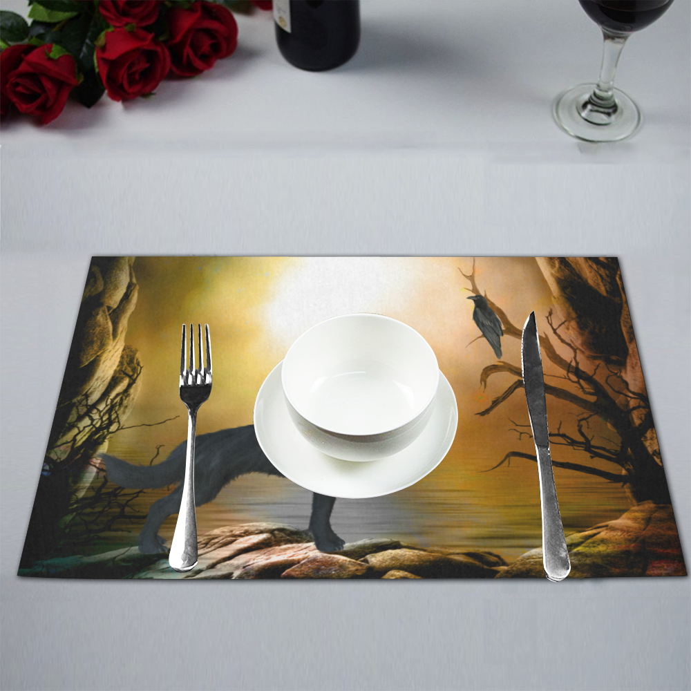 Lonely wolf in the night Placemat 12’’ x 18’’ (Set of 2)