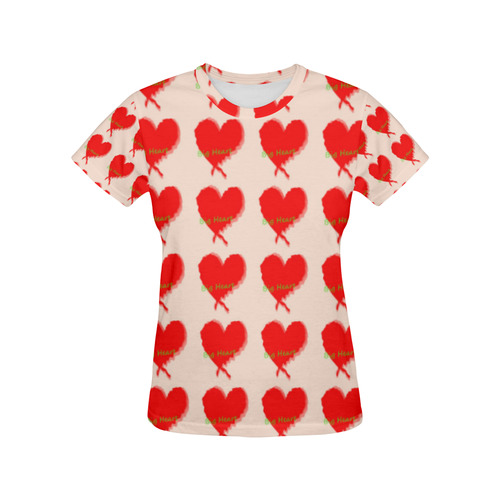Big Heart All Over Print T-Shirt for Women (USA Size) (Model T40)