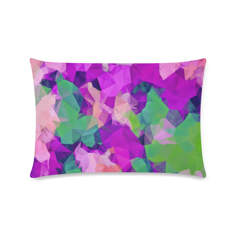 psychedelic geometric polygon pattern abstract in pink purple green Custom Rectangle Pillow Case 16"x24" (one side)