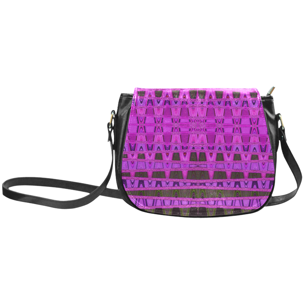 Bright Pink Black Abstract Pattern Classic Saddle Bag/Large (Model 1648)