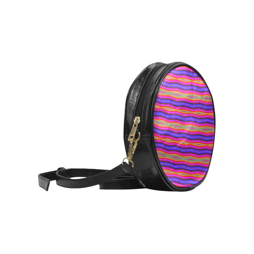 Bright Pink Purple Stripe Abstract Round Sling Bag (Model 1647)