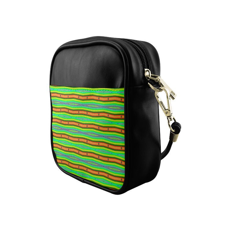 Bright Green Orange Stripes Pattern Abstract Sling Bag (Model 1627)