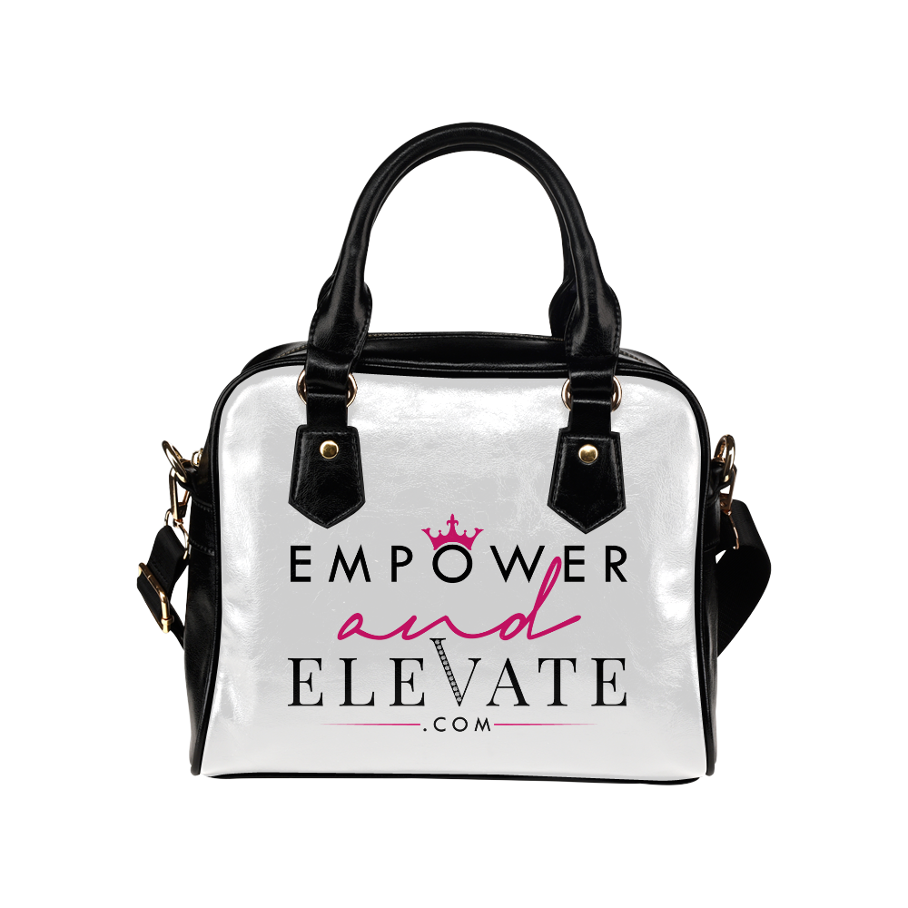 Empower & Elvate black on White Shoulder Handbag (Model 1634)