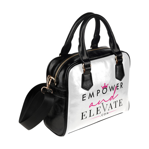 Empower & Elvate black on White Shoulder Handbag (Model 1634)