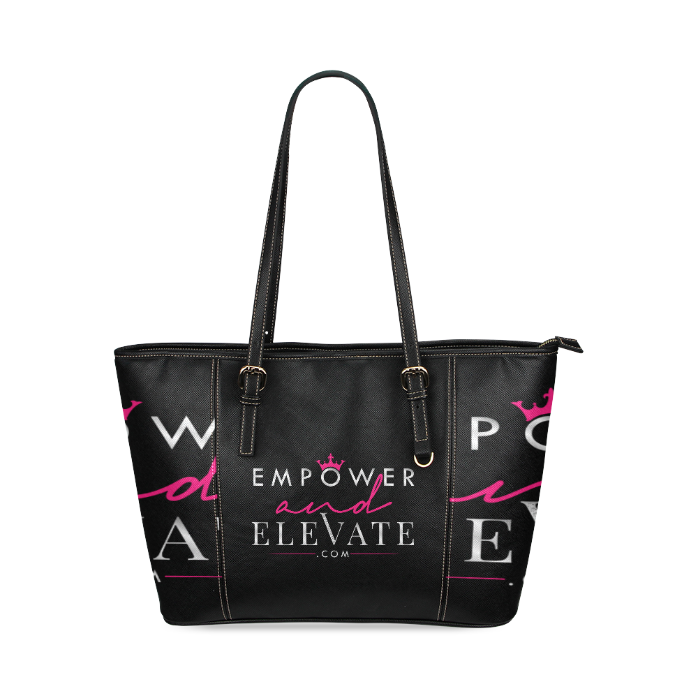 Empower and Elevate black and pink Leather Tote Bag/Small (Model 1640)