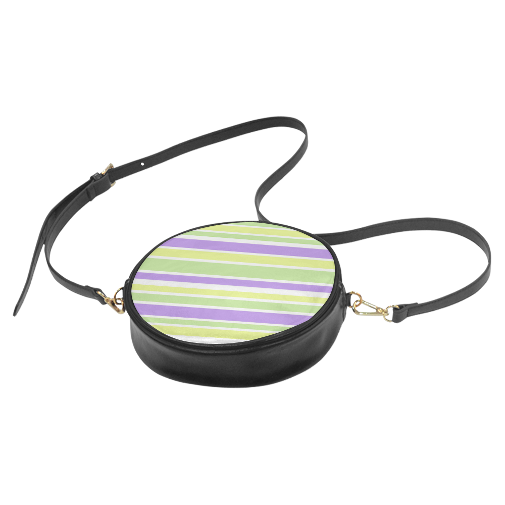 Yellow Green Purple Stripes Pattern Round Sling Bag (Model 1647)