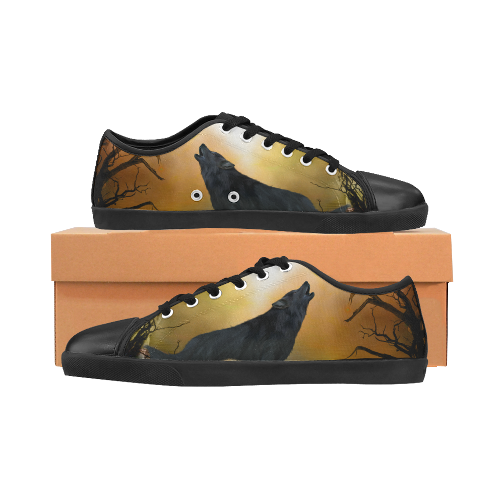 Lonely wolf in the night Canvas Shoes for Women/Large Size (Model 016)