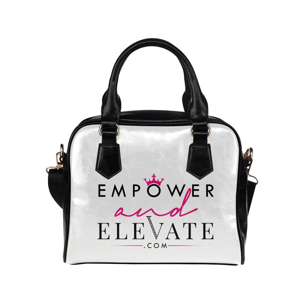 Empower & Elvate black on White Shoulder Handbag (Model 1634)