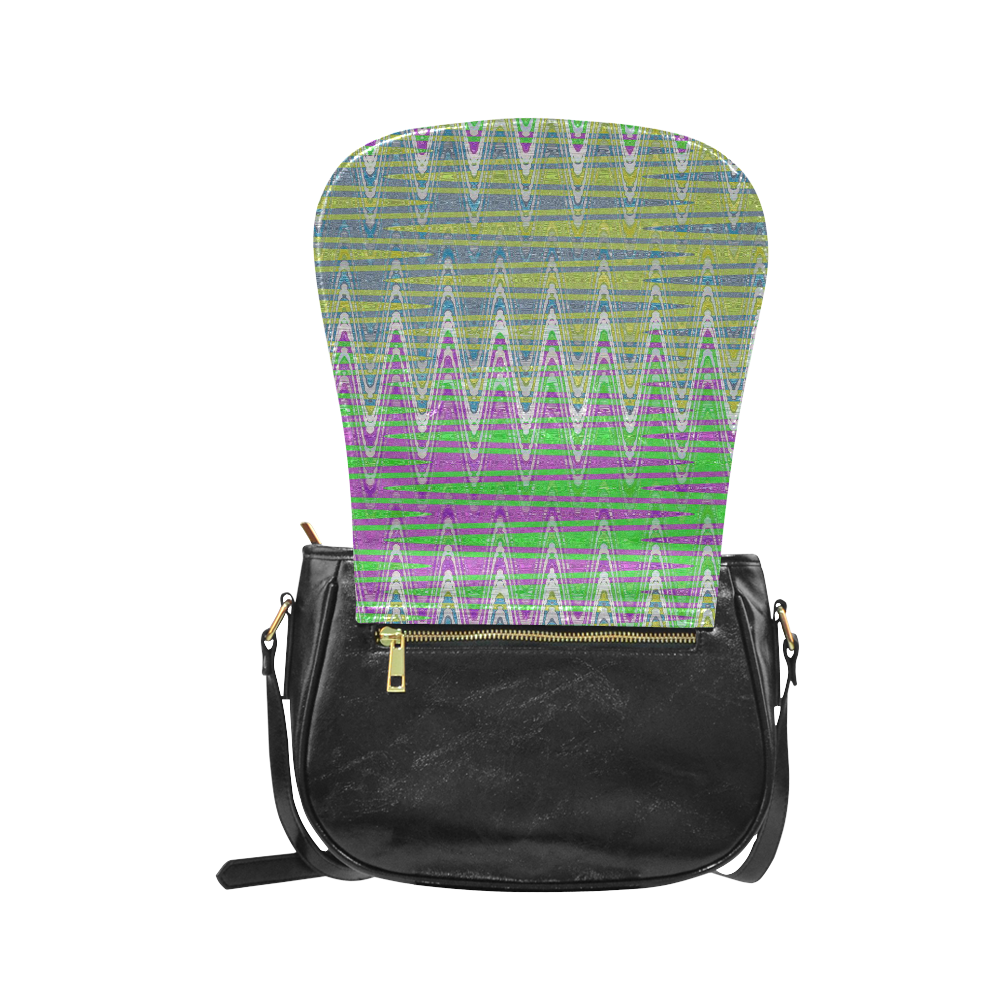 Colorful Pastel Zigzag Waves Pattern Classic Saddle Bag/Small (Model 1648)