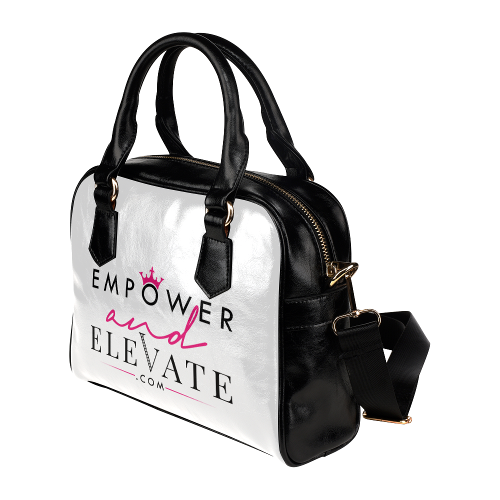 Empower & Elvate black on White Shoulder Handbag (Model 1634)