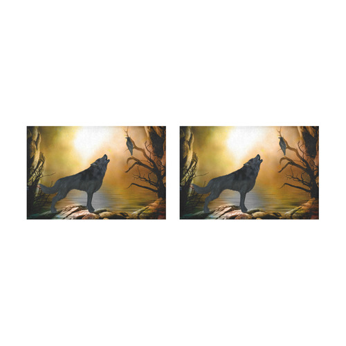 Lonely wolf in the night Placemat 12’’ x 18’’ (Set of 2)