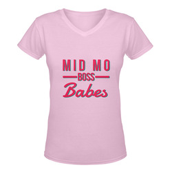 MMBB Pink Teal (light Pink) Women's Deep V-neck T-shirt (Model T19)
