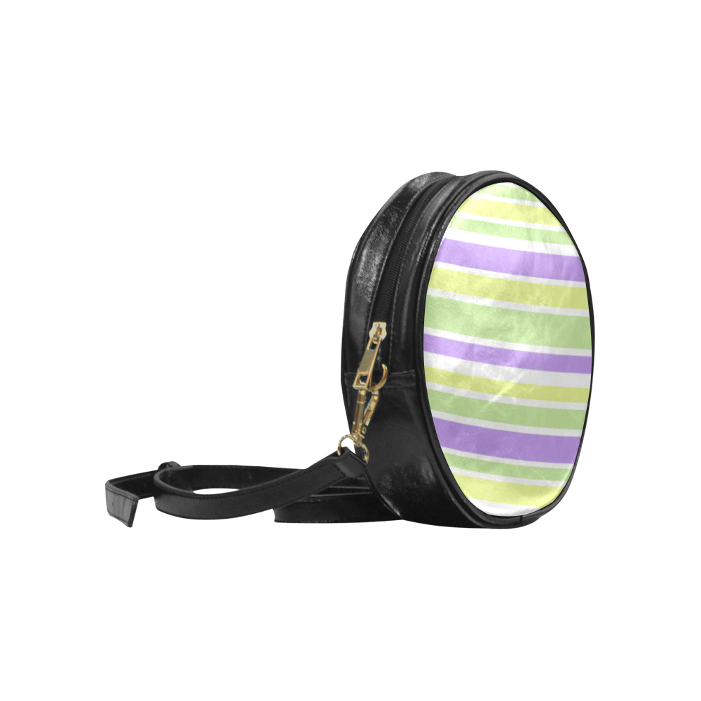 Yellow Green Purple Stripes Pattern Round Sling Bag (Model 1647)