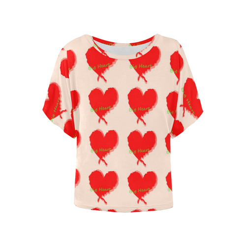 Big Heart Women's Batwing-Sleeved Blouse T shirt (Model T44)