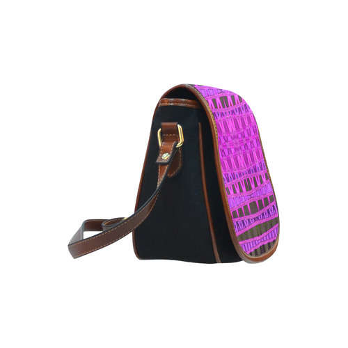 Bright Pink Black Abstract Pattern Saddle Bag/Small (Model 1649)(Flap Customization)