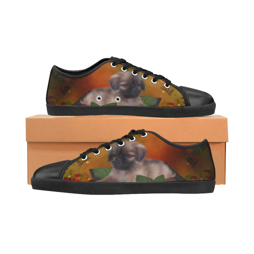 Cute lttle pekinese, dog Canvas Shoes for Women/Large Size (Model 016)