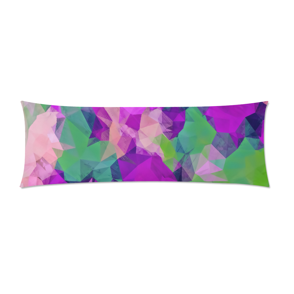 psychedelic geometric polygon pattern abstract in pink purple green Custom Zippered Pillow Case 21"x60"(Two Sides)