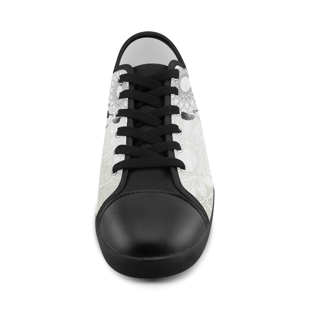 Dreamcatcher in black and white Canvas Shoes for Women/Large Size (Model 016)