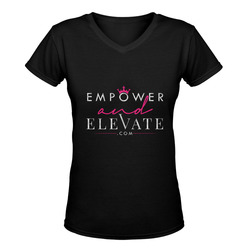 Epower & Elevate Black tee Women's Deep V-neck T-shirt (Model T19)