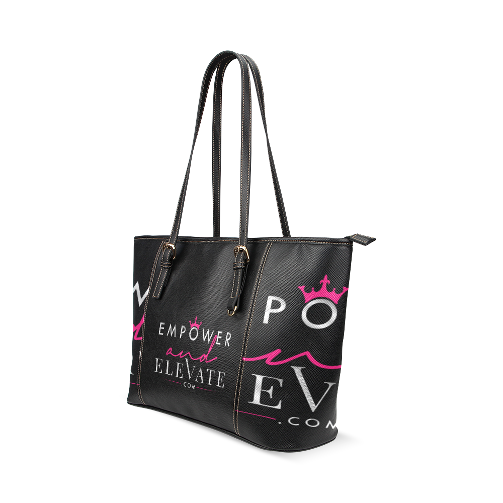 Empower and Elevate black and pink Leather Tote Bag/Small (Model 1640)