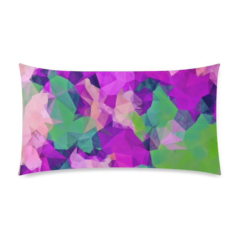 psychedelic geometric polygon pattern abstract in pink purple green Custom Rectangle Pillow Case 20"x36" (one side)