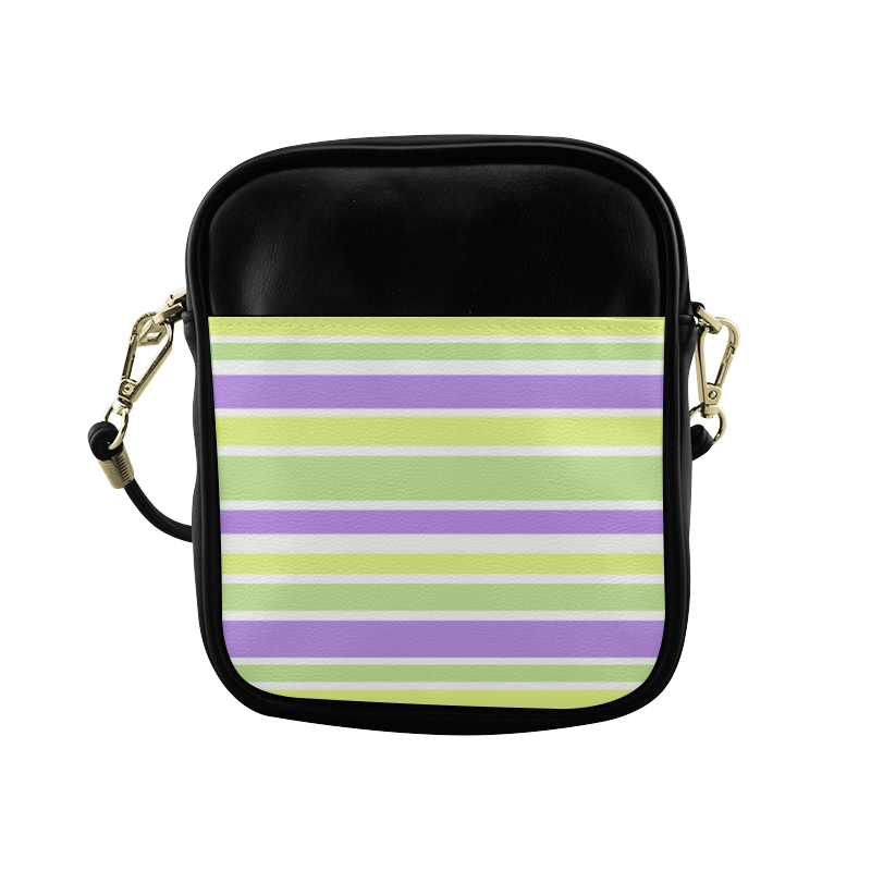 Yellow Green Purple Stripes Pattern Sling Bag (Model 1627)