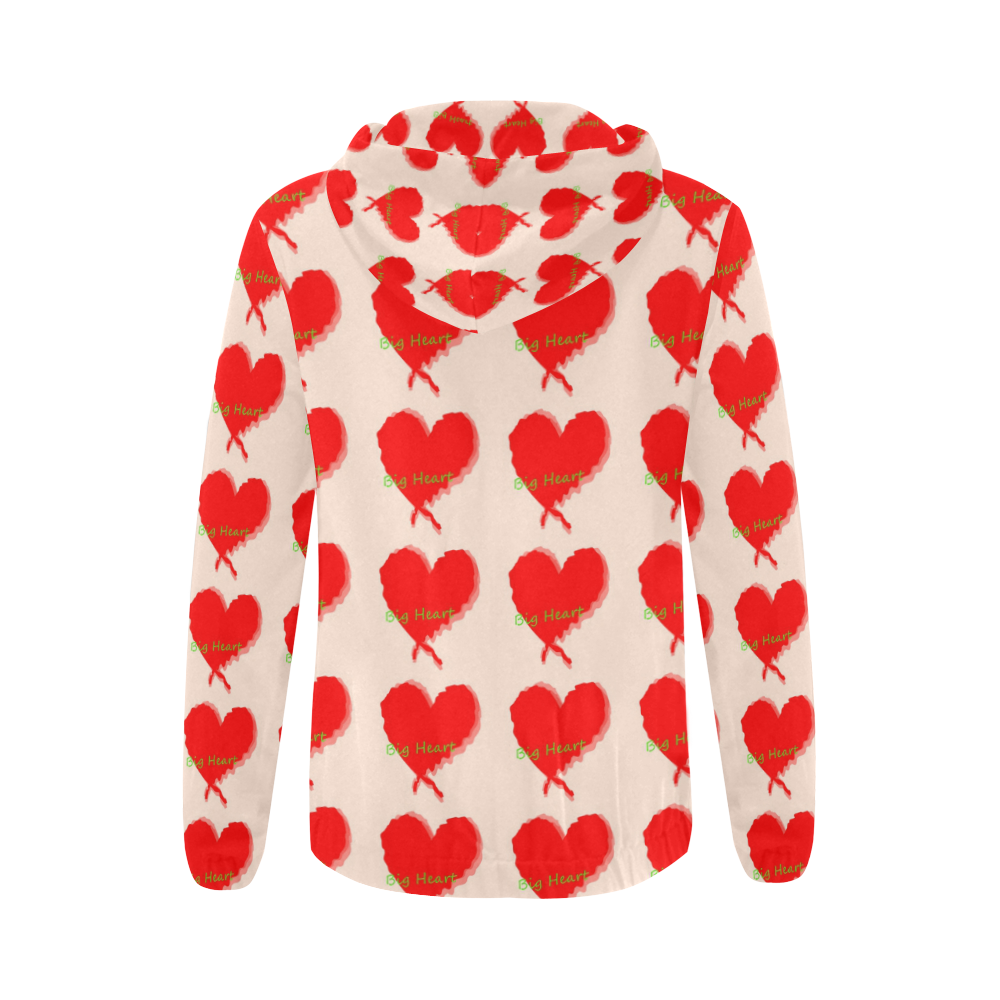 Big Heart All Over Print Full Zip Hoodie for Women (Model H14)