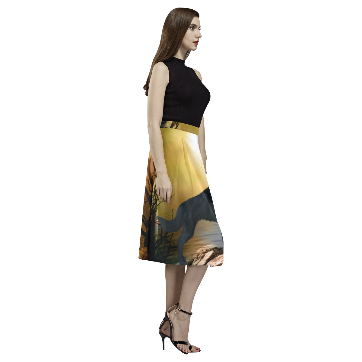 Lonely wolf in the night Aoede Crepe Skirt (Model D16)