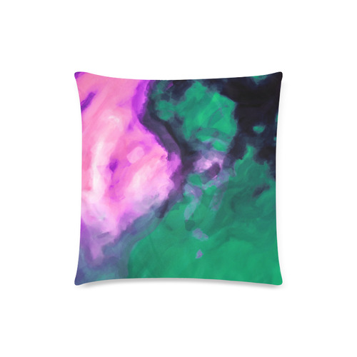 psychedelic splash painting texture abstract background in green and pink Custom Zippered Pillow Case 18"x18" (one side)