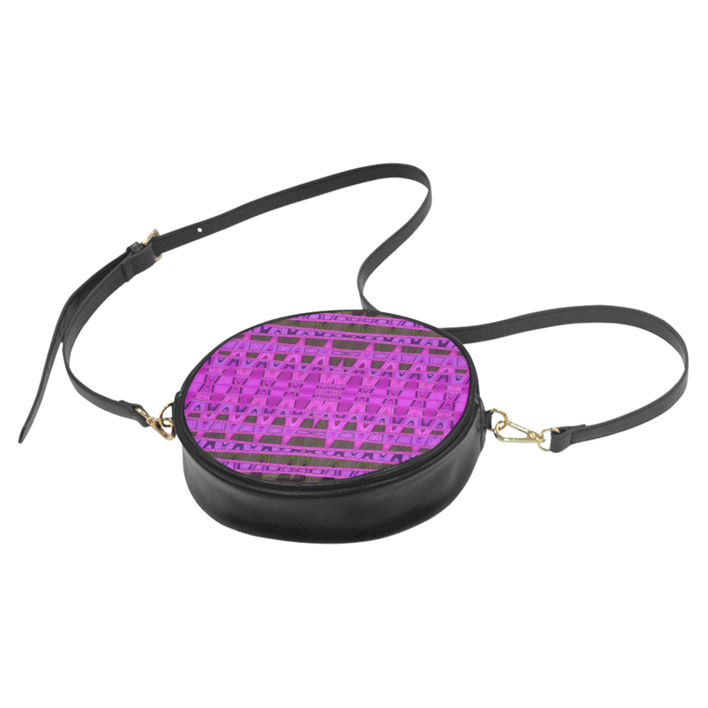 Bright Pink Black Abstract Pattern Round Sling Bag (Model 1647)