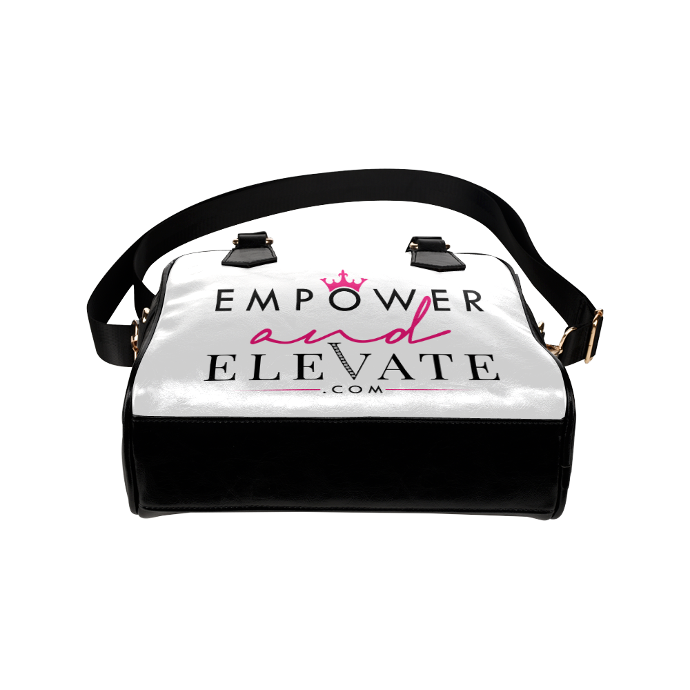 Empower & Elvate black on White Shoulder Handbag (Model 1634)